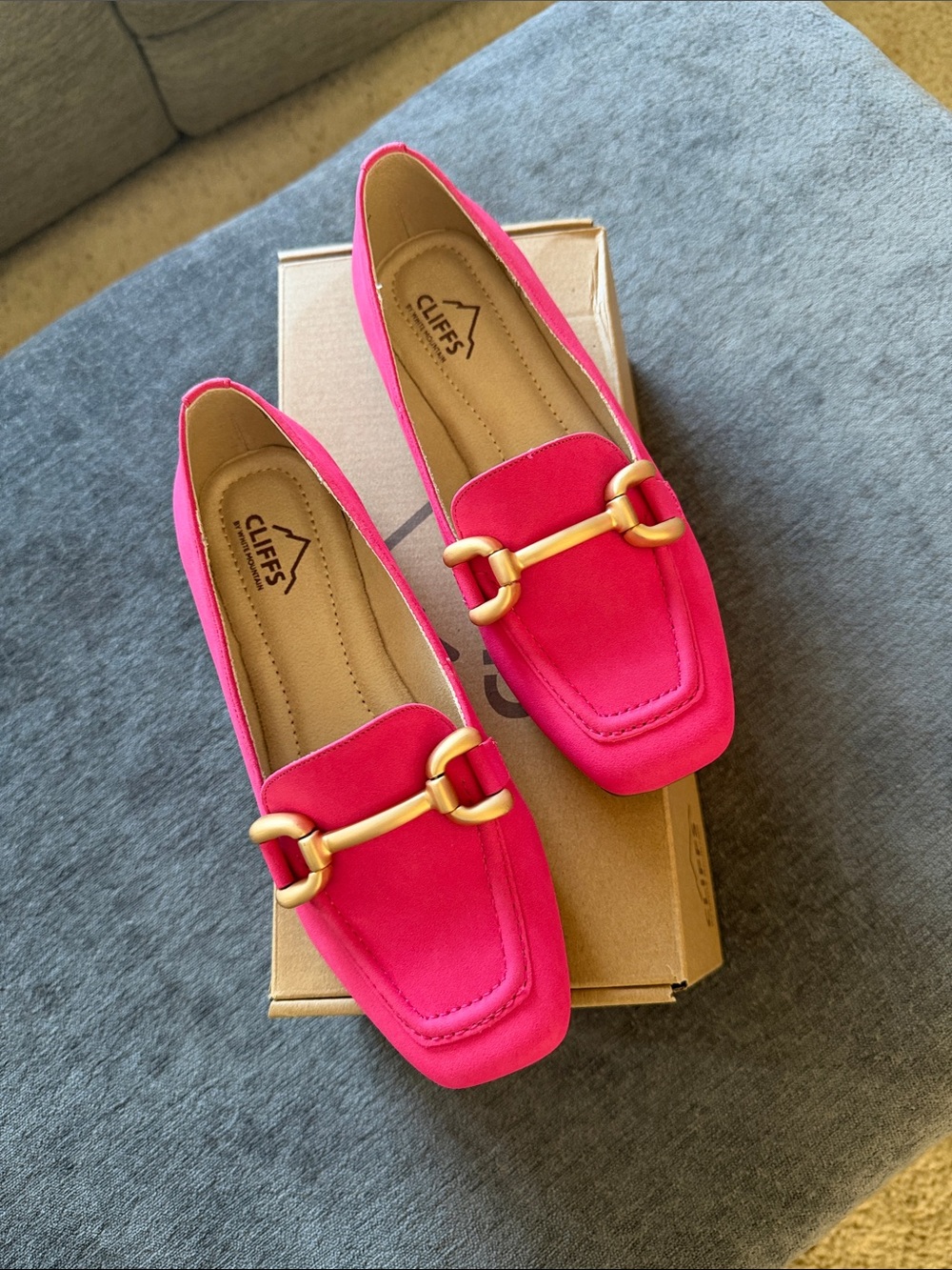 Women's Cliff’s By White Mountain Hot Pink Faux Suede Loafers with Gold Accent